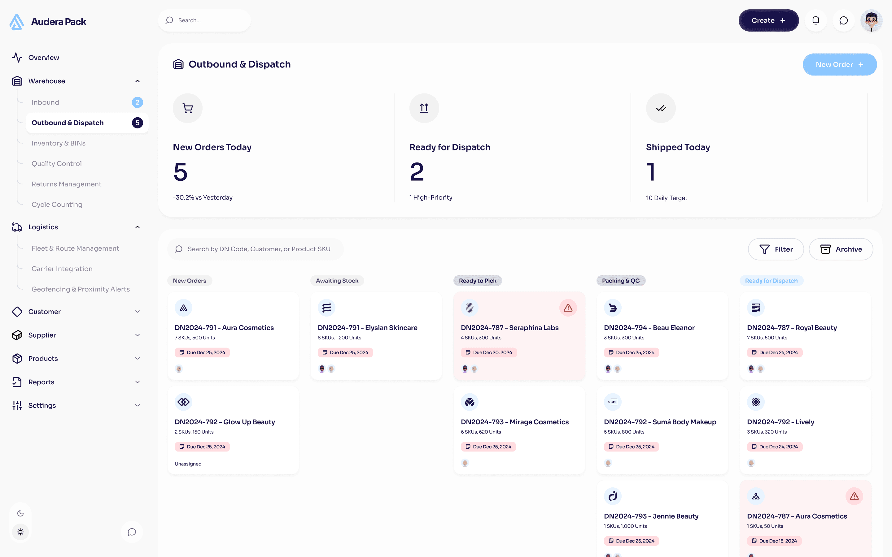 Audera Pack - Outbound & Dispatch Page
